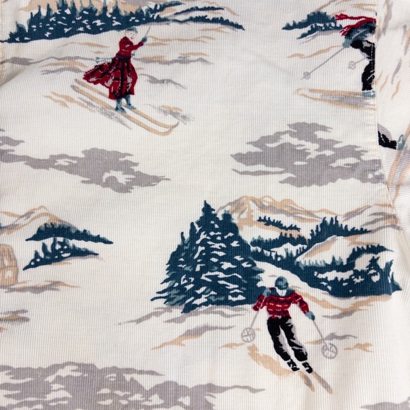 Eddie Bauer Corduroy Shirt Womens Medium Cream Ski Mountain Scene AOP Vintage - Picture 2 of 8